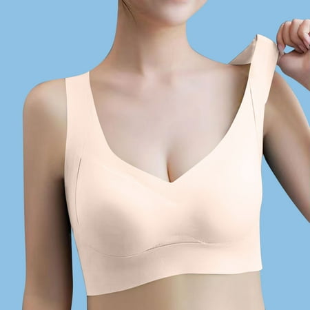 Elvqul Wireless Bras Women Seamless Bralette High Support Halter Solid Sports Juniors Beige Nylon Underwear Bras