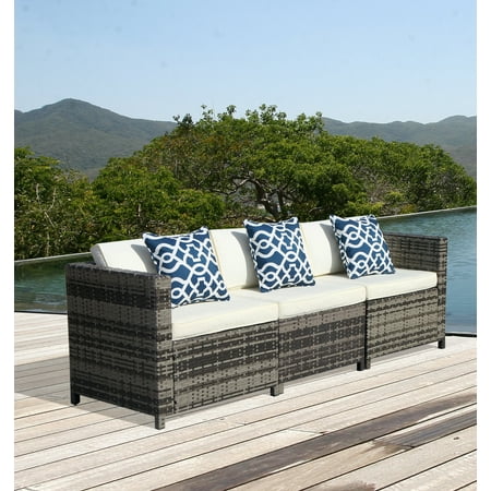 Wicker Patio Home Depot 3pcs Patio Outdoor PE Wicker Armless Sectional Sofa Set with Cream White Cushions,Two Corner sofas and One Armless sofa, Steel Frame ()