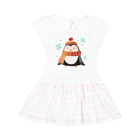 

Inktastic Cute Winter Penguin in Hat and Scarf with Snowflakes Gift Toddler Girl Dress