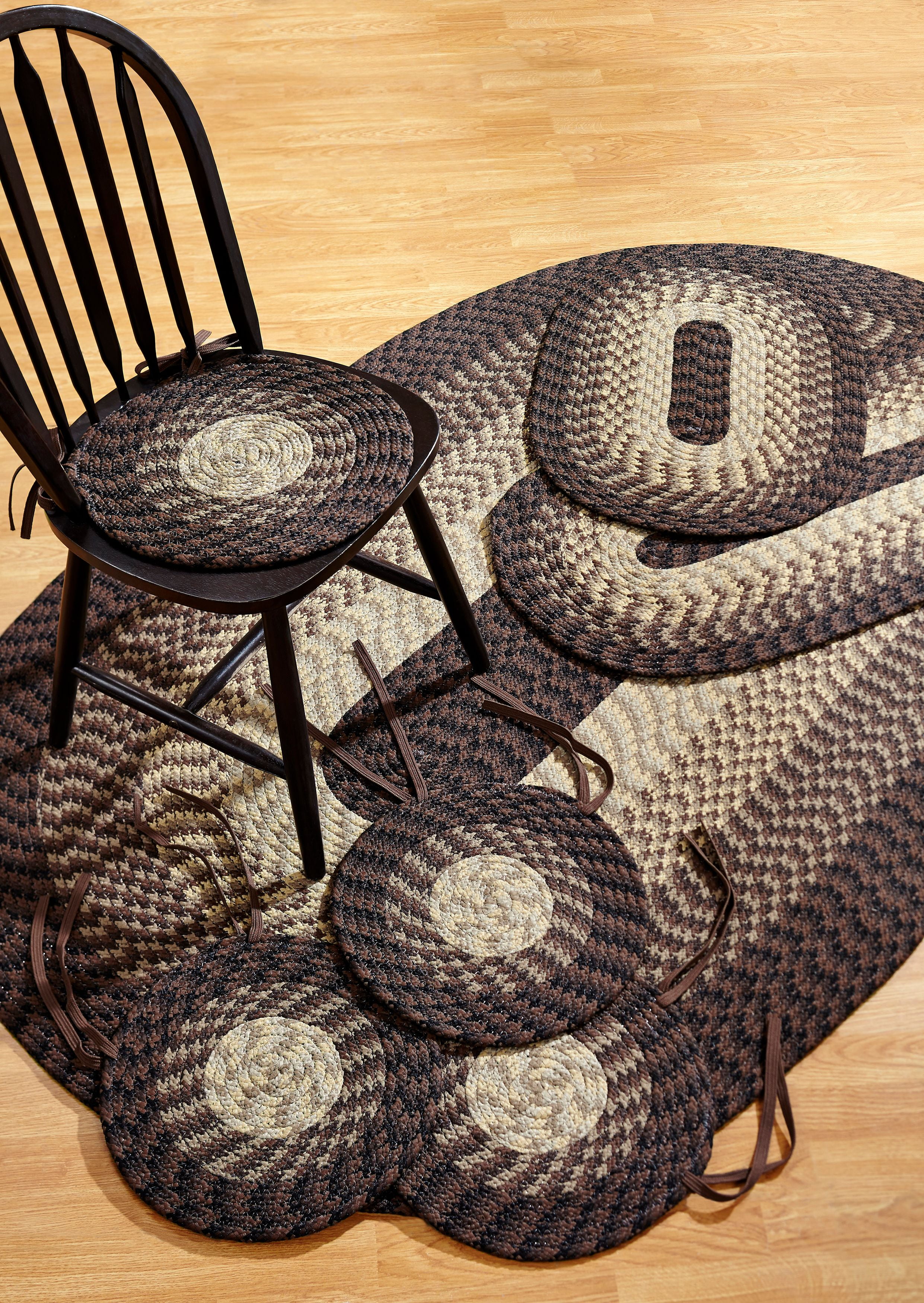 Better Trends Alpine Braided Rug 7PC Set Chocolate Striped (50" X 80