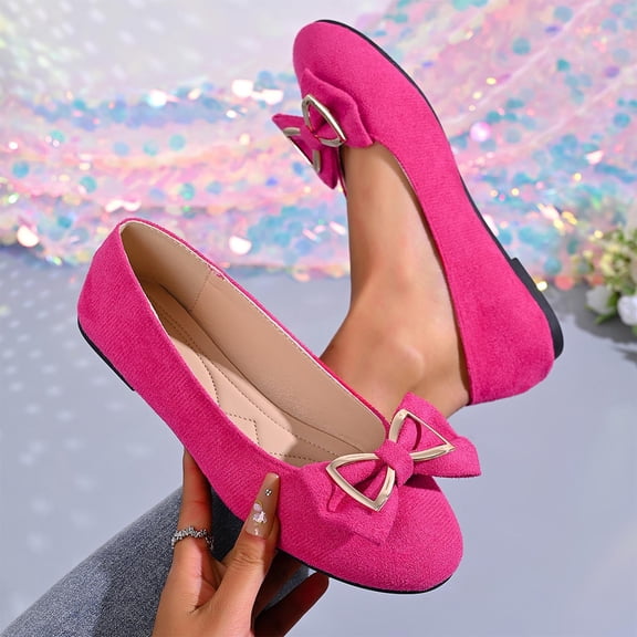 Women's Casual Loafers Flats, Soft Sole Comfortable Shoes, Metallic Bow Accent, Cushioned Insole, Slip-On Design, Indoor Outdoor Wear, Everyday Office and Leisure Shoes Hot Pink C