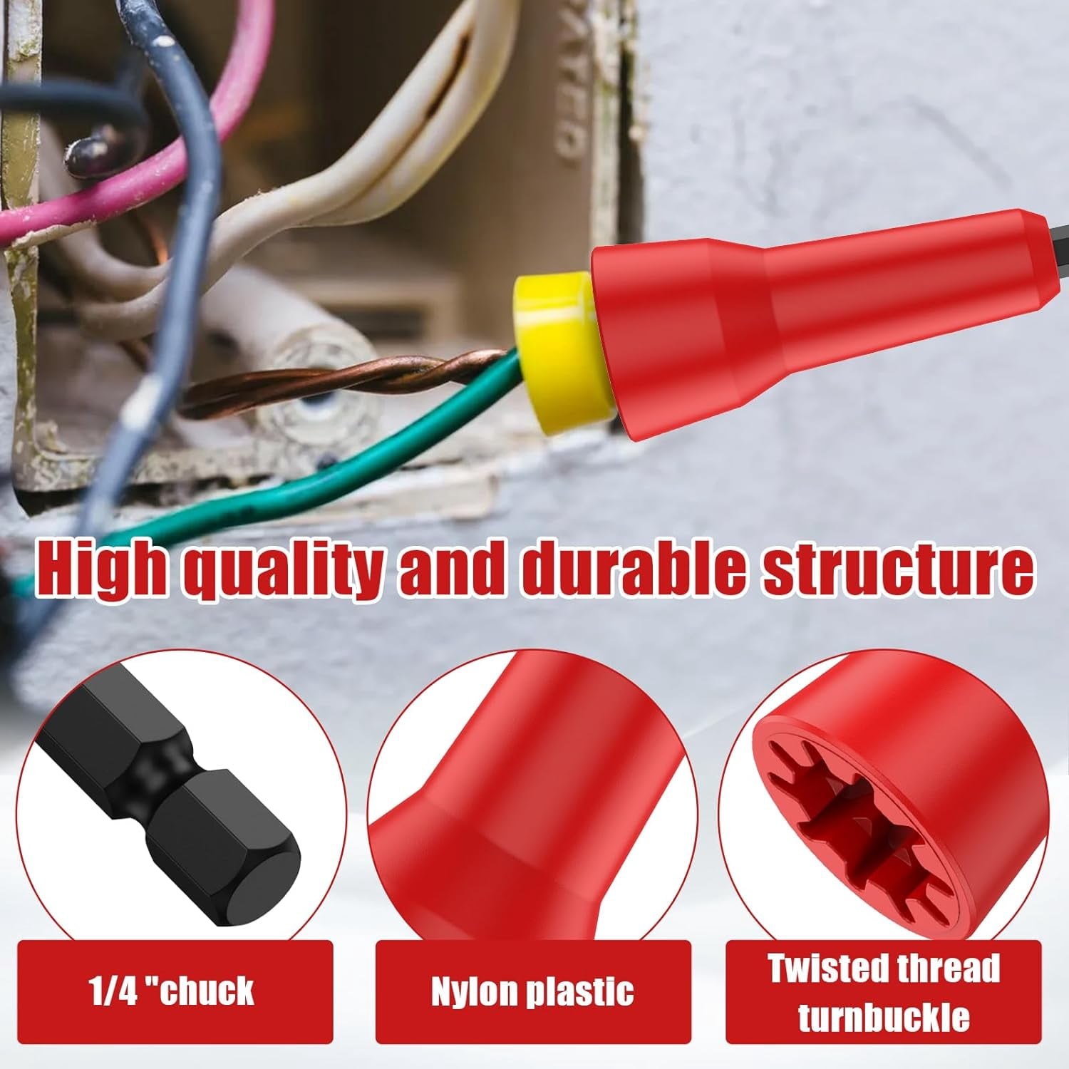 Wire Nut Twister Tool For Drill - 2-Pack Wire Connector Driver With 1/4" Chuck, For Quick Stripping & Twisting Wires