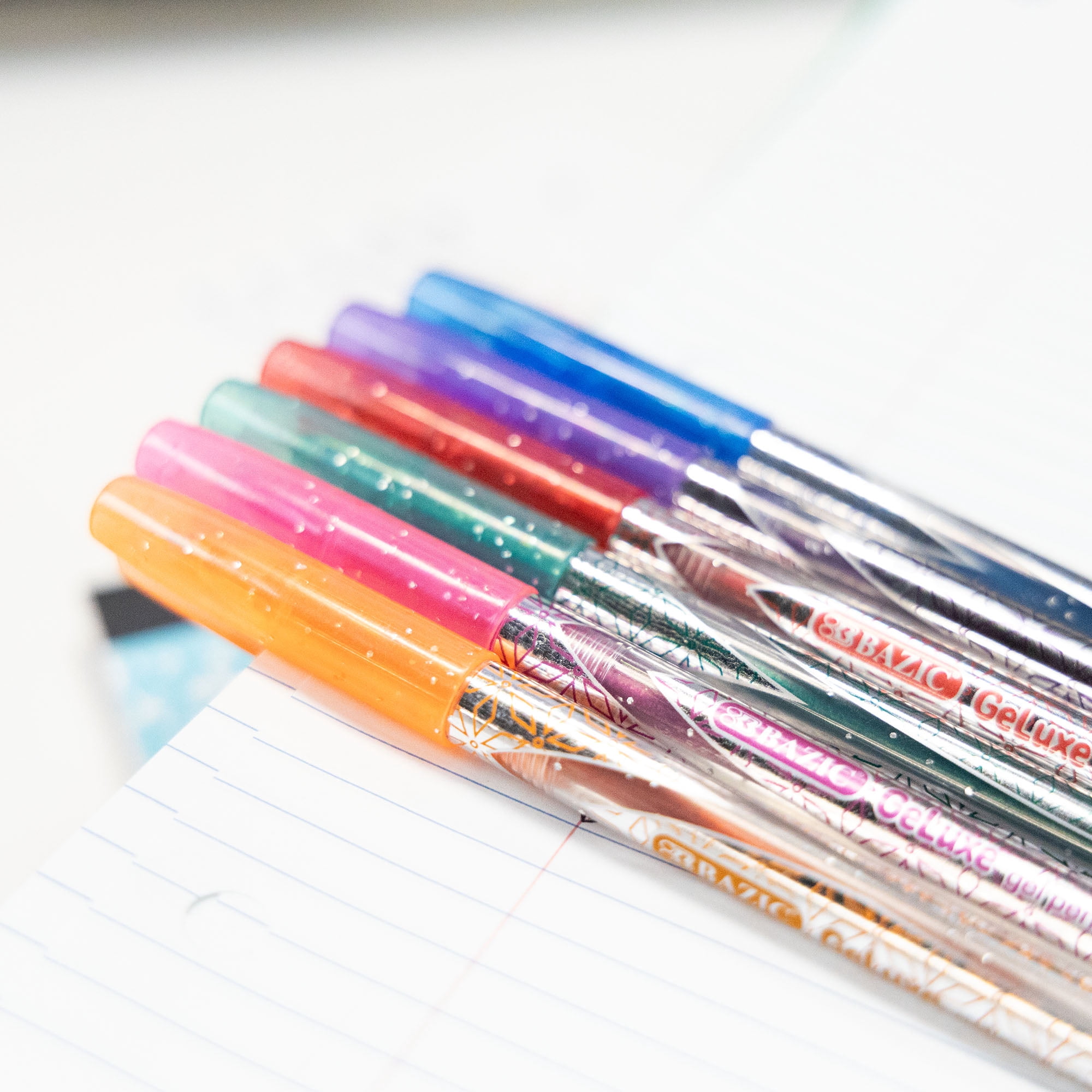 BAZIC GeLuxe Gel Ink Roller Pen, Assorted Glitter Colors, 1.0 mm Medium Point (6/Pack), 24-Pack