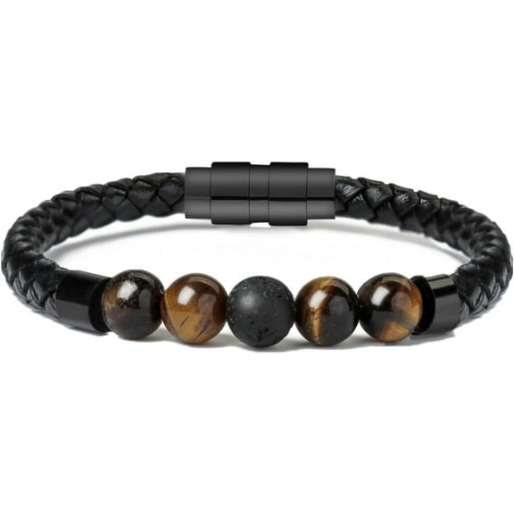 Tiger Eye Cremation Jewelry Lava Stone Urn Bracelet for Ashes for Women Men Chakra Healing Balancing Genuine Leather Memorial Bracelets