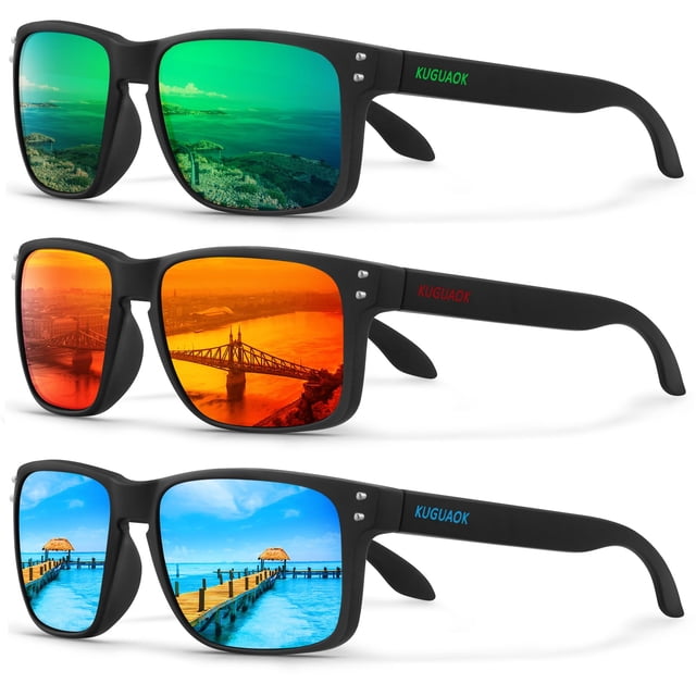 KUGUAOK Gafas de sol cuadradas polarizadas para hombres y mujeres, gafas de sol con acabado mate, gafas de protección UV