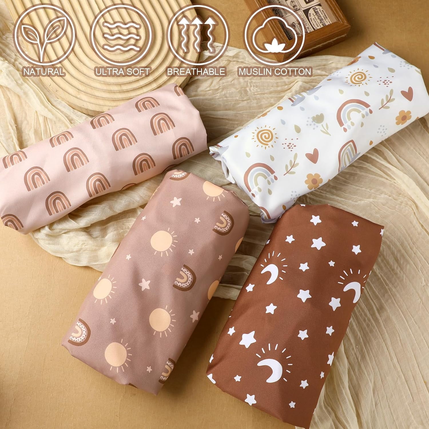4 Pcs Boho Rainbow Changing Pad Cover 32' 'x 17" Soft Changing Table Pad Covers Wipeable Table Mat Diaper Boho Rainbow Nursery Decor for Baby Girls Boys