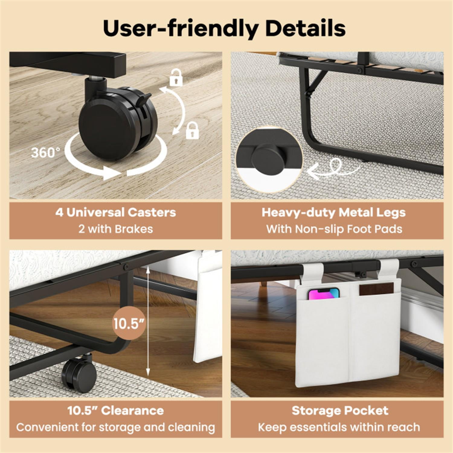 Demi Bonn Cot Size Folding Bed with Memory Foam Mattress and Pillow, Portable Foldable Bed for Living Room, Bedroom and Guest Room, White