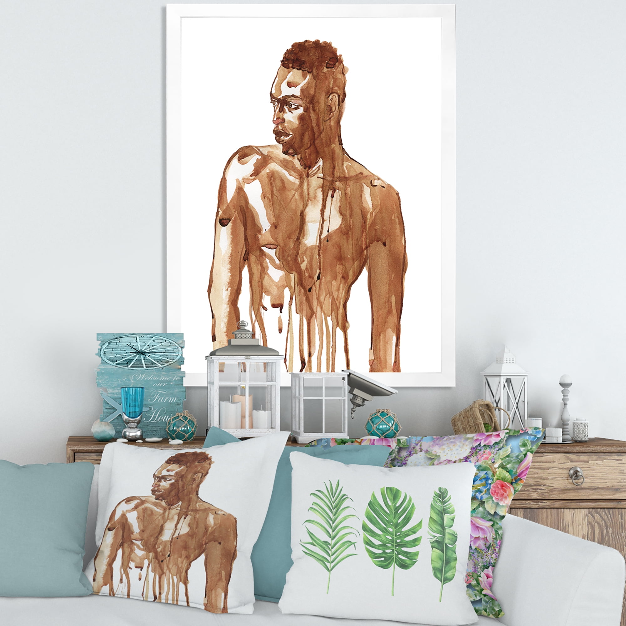 Designart 'Portrait of Handsome African Man On White II' Modern Framed Art Print