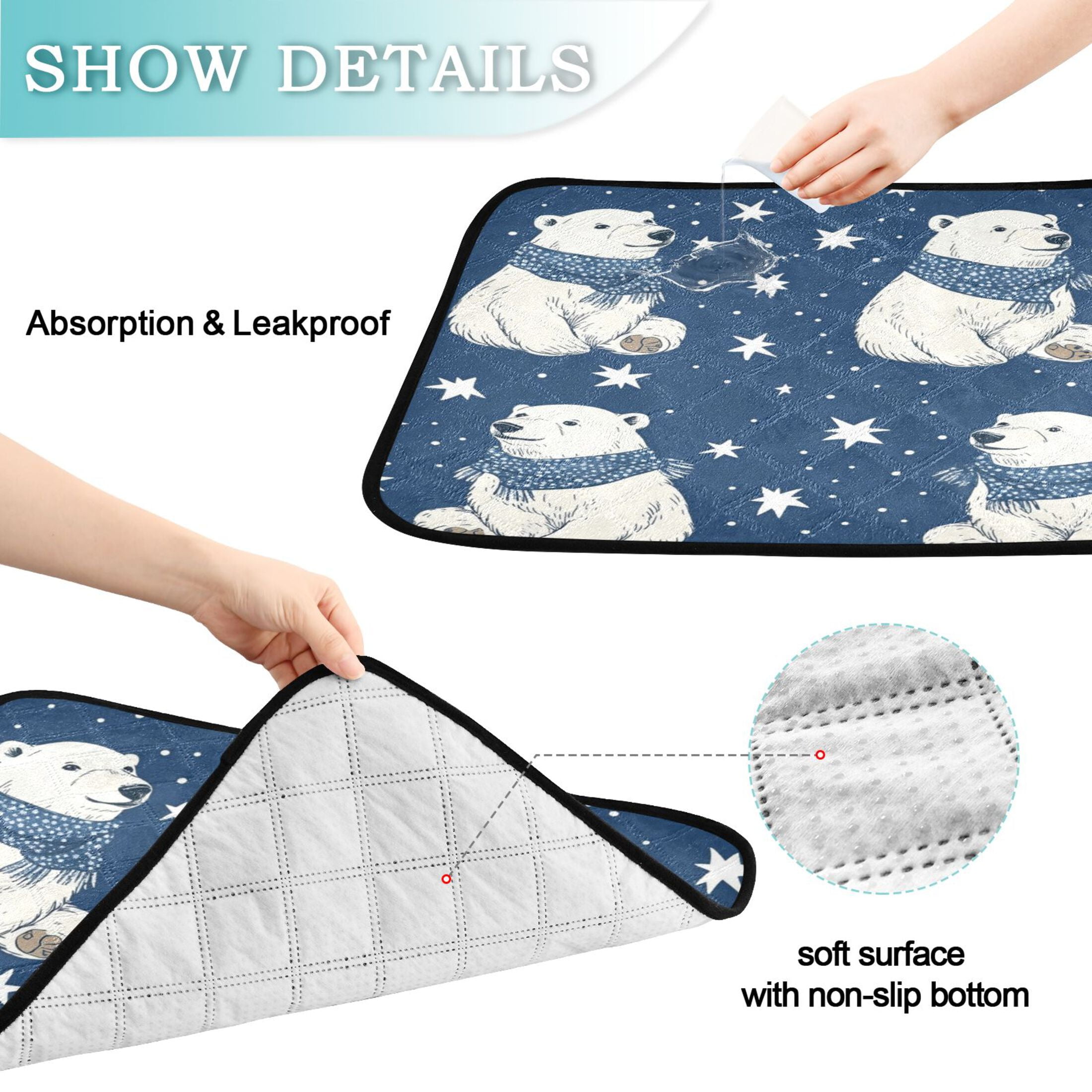 Qxltty Cute Polar Bears Pattern Cat litter Pads Pet Set of 2 Diaper Mats Center Anti-leakage Layer Absorbent Soft and Comfortable
