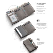 VULKIT Side Slider Mechanism, with/without Back Zipper Pocket, Magnetic Strip Closure Tri-fold Wallet-VC302 Grey