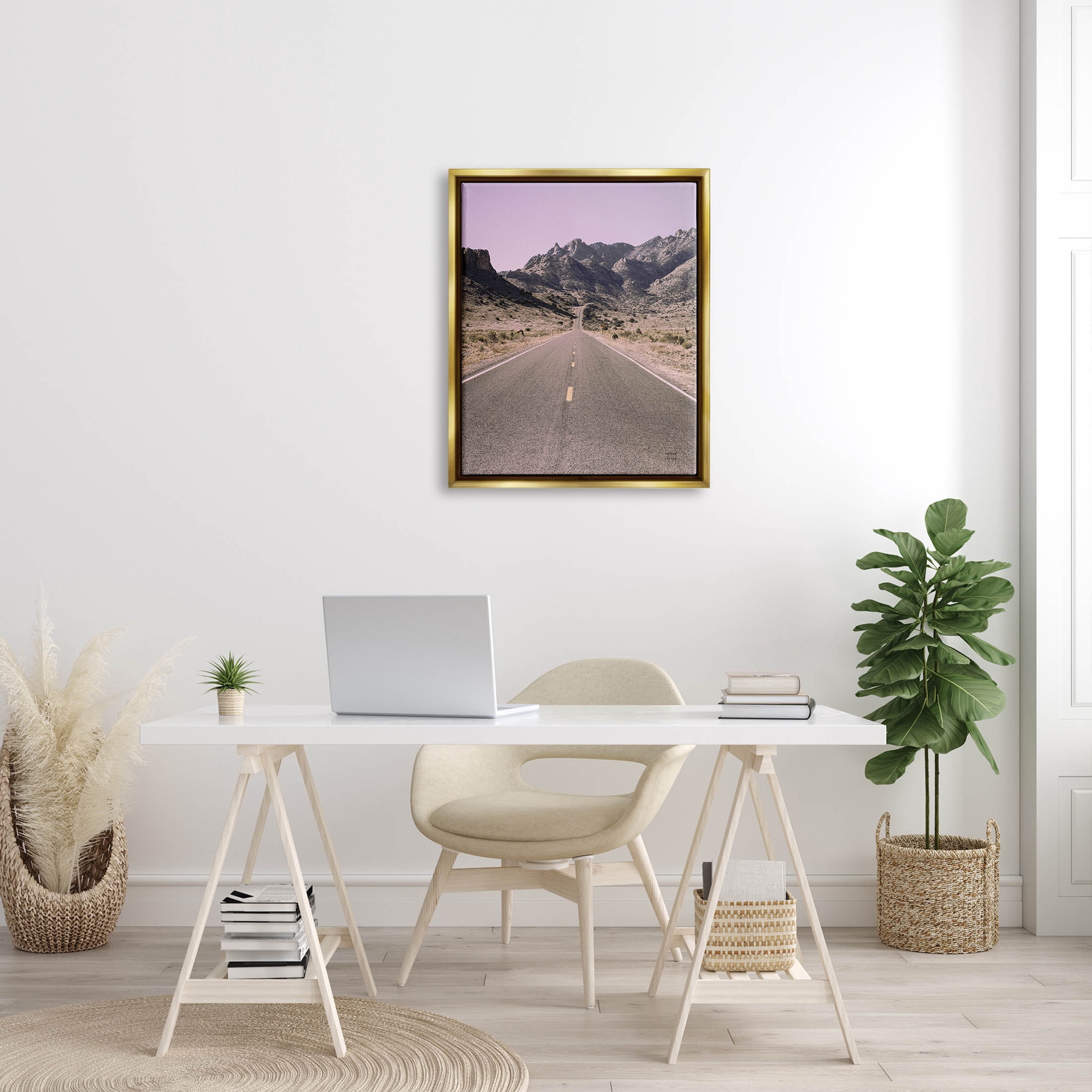 Stupell Industries Endless Desert Canyon Road Purple Sky Photograph Metallic Gold Floating Framed Canvas Print Wall Art, Design by Nathan Larson