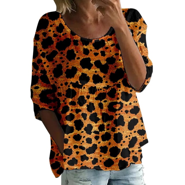 WZXFASHION T-shirt à Imprimé pour Femme, Manches Mi-Longues, Col Rond, T-shirt à Manches 3/4, T-shirt Ample Grande Taille, Liquidation à 50 % de Rabais, T-shirt à Manches Longues pour Femme