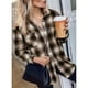 thumbnail image 5 of Camisa A Cuadros Para Mujer, Puños Con Botones Que No Dañan La Piel, Camisa A Cuadros Suelta De Manga Larga, Lavable A Máquina, Informal, Con Bolsillos En El Pecho Para Uso ANGGREK Marrón L, 5 of 6