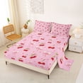 thumbnail image 2 of Manfei Red Cherry Bed Sheets For Girls,Pink Ribbon Bow King Sheets For Kids,4pcs, 2 of 6