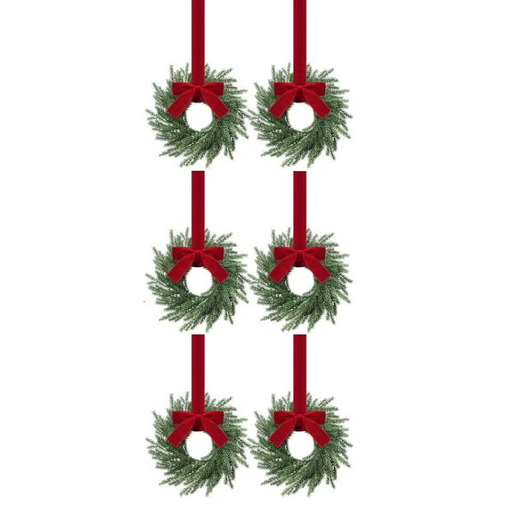 Mini Wreaths for Cabinets,6pc Christmas Mini Cabinet Wreaths Cedar for Kitchen with Ribbon Bows Small Window Wreath for Window Door Home Wall Farmhouse Christmas Party Decorations (12inch)