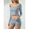 thumbnail image 2 of Michellecmm Women Cotton Pajama Set, Long Sleeve Bow Crop Top with Low Waist Shorts Sleepwear Loungewear, 2 of 9