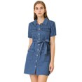 thumbnail image 1 of INSPIRE CHIC Robe en Denim pour Femme avec Ceinture, Patte de Boutonnage Pleine, Robes en Jean, 1 of 6