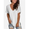 thumbnail image 3 of Womens Summer Tops Short Sleeve Casual Shirts Floral Tee Trendy Basics V Neck Plain Tshirt, 3 of 5
