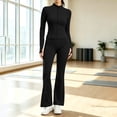 thumbnail image 2 of Tqcoqu Women's Solid 2 Piece Yoga Outfit,Zip Up Cropped Jacket & High Waist Flare Long Pants,Stretch Athletic Workout Plus Size Tracksuit Set for Women,Black Women's S-XXXXXL, 2 of 7