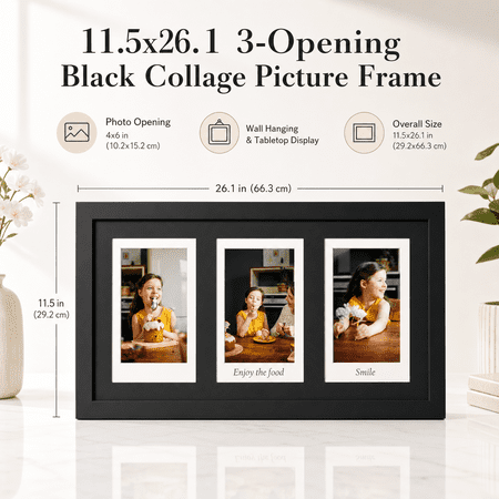 7.2x9.5 Polaroid Collframe For 2x3 Minitant Prints Photo With 4 Openings Picture Frames Wall Display Polished Plexiglas Balck