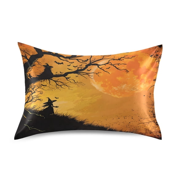 JSTEL Halloween Witch Satin Pillowcase Standard Size Pillow Cases Envelope Closure Bed Pillow Cover, 20 x 26 inch