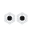 thumbnail image 4 of Rosec Jewels Minimal Stud Earrings with Black Spinel and Diamond for Women - AAA Grade, 10K White Gold, 4 of 8