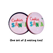 Christmas Round Printed Tin with Lid, 2-Pack