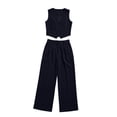 thumbnail image 6 of Mifsaly Womens Suits 2 Piece Set Business Casual office Matching Outfits Button Down Vest Top and High Waisted Wide Leg Trousers with Pockets Black,L, 6 of 6