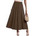 thumbnail image 2 of Amkhujs Flowy Skirts for Women Elastic High Waist Elegant Long Skirt with Pockets Casual Going Out Summer Skirt,Brown,L, 2 of 8
