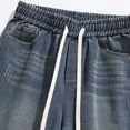 thumbnail image 5 of Summer Mens Solid Denim Shorts Casual Straight Leg Loose Fit Drawstring Knee Length Breathable Blue XXXXXL, 5 of 7