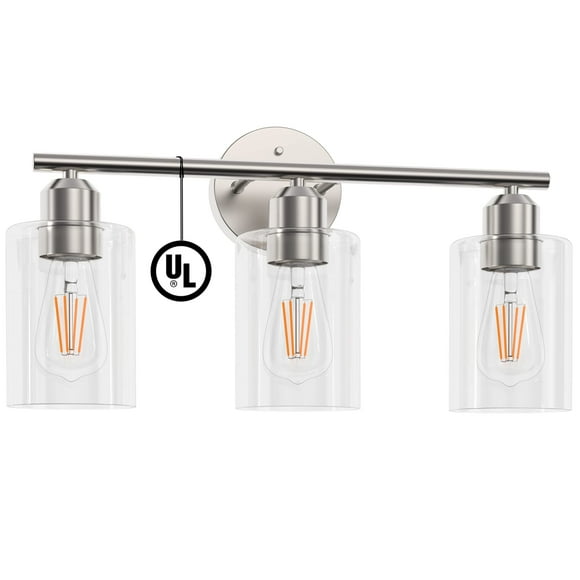 Espird Bathroom Vanity Light Fixtures Brushed Nickel, 3 Light Bathroom Light Fixture Over Mirror, UL Certification Bathroom Light Fixture, Modern Wall Lighting Fixtures with Glass Shade, E26 Socket