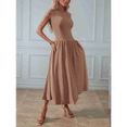 thumbnail image 5 of Women'S Summer 2025 Sleeveless Maxi Dress One Shoulder Casual Slim Swing Pleated Formal Dresses with Pockets Coffee Color XL, 5 of 8