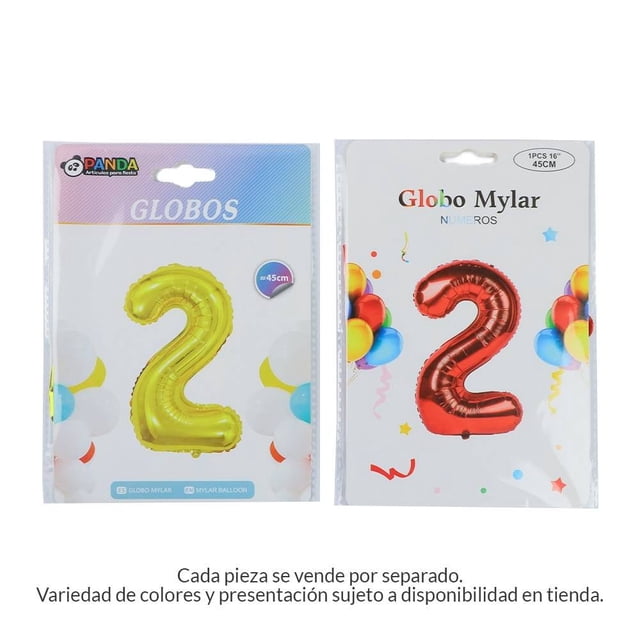 Globo Prichos Metálico con Diseño de Número 2 Varios Colores 1 Pieza