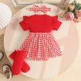 thumbnail image 6 of OSOLU Baby Girls Bodysuits Short Sleeve Plaid Newborn Infant Romper Dress With Headband Socks 3 Piece Set Stylish Onesie, 6 of 6