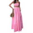 thumbnail image 2 of Women'S 2-Piece Set Sleeveless Strappy Tank A-Line Maxi Skirts Casual Pleated Beach Boho Maxi Skirt with Pocket Pink L, 2 of 9