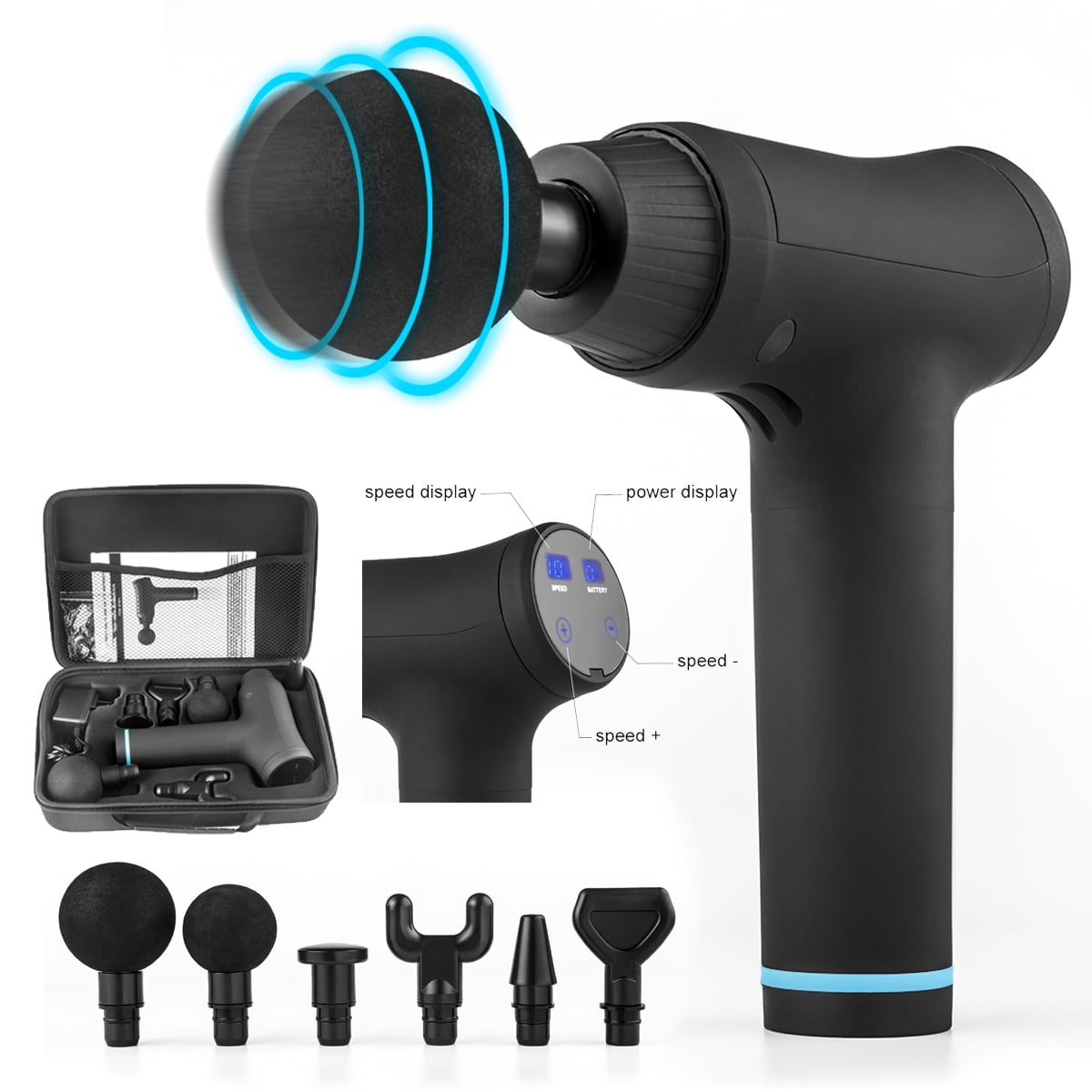 Xtremepowerus Powerful Electric Gun Cordless Percussion Massager 6 Massage Heads Lcd Display W