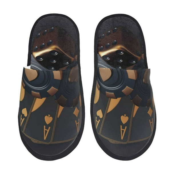 Balery Casino Cards Poker Pantuflas de Casa de Felpa Silenciosas con Diseño Estampado, Zapatillas Cómodas Antideslizantes de Algodón para Interior-Large