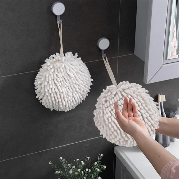 2 Pack Fuzzy Chenille Hand Towels Ball, Hanging Hand Towels with Loop for Kitchen Bathroom,Soft Absorbent Hand Bath Towels