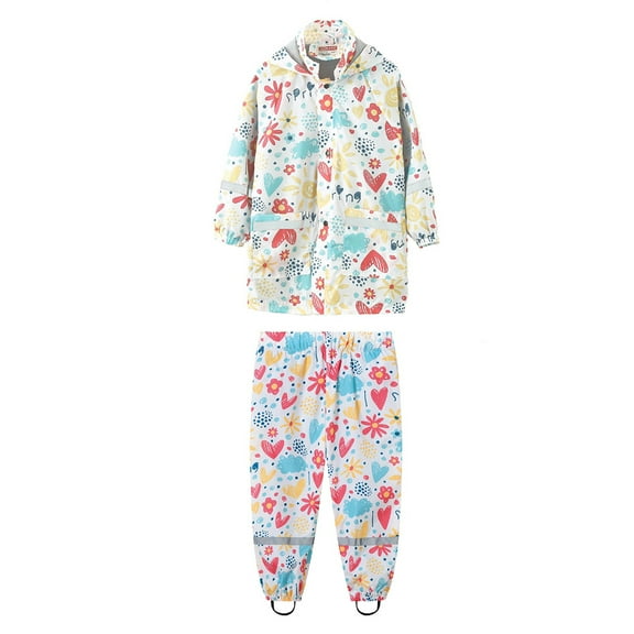 XBASW Toddler Kids Raincoat   Rain Pants Set Boys Girls Waterproof Hooded Jacket Printed Rain Coat   Pants Suit for 3-9 Years