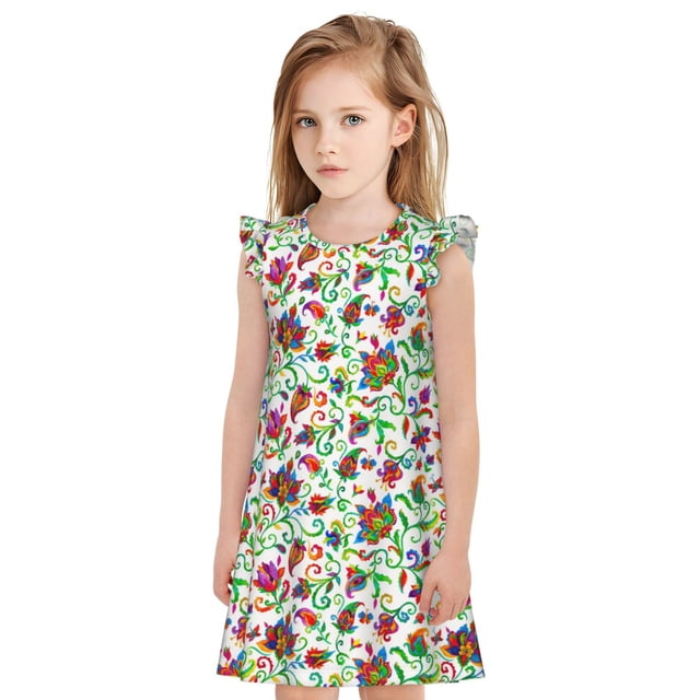 Balery Paisley Camisón de princesa para niñas, pijama de algodón con mangas abullonadas, suave y bonito.-Medium