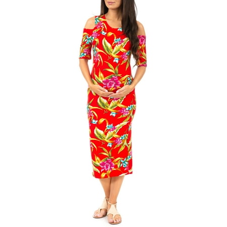 

Maternity Cold Shoulder Body-Con Floral Dress