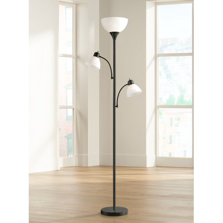 360 Lighting Modern Torchiere Floor Lamp 3-Light Tree Black Metal White Shades for Living Room Reading Bedroom Office