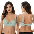 thumbnail image 4 of Curve Muse Plus Size Minimizer Underwire Unlined Bras with Embroidery Lace-3Pack-SAGE,LIGHT BROWN,BLUSH-38C, 4 of 7
