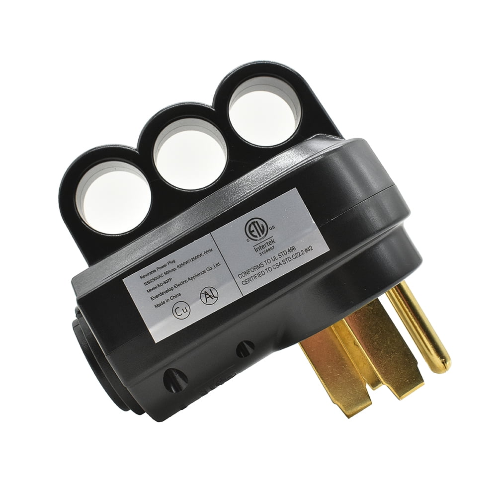 Superior Electric RVA1595 50 AMP RV Plug NEMA 14-50P with Handle - ETL Approved