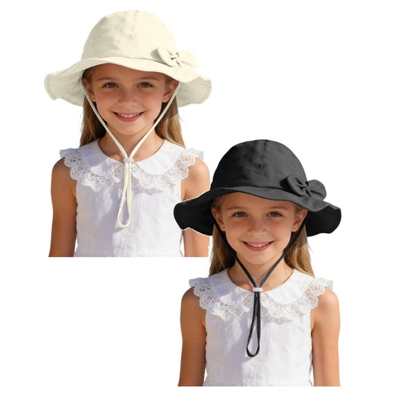 GXWEA Toddler Sun Hat Baby Girl Sun Hat with UPF 50 Outdoor Adjustable Beach Hat with Wide Brim Bucket Hats(Black Beige,1-5 Years)