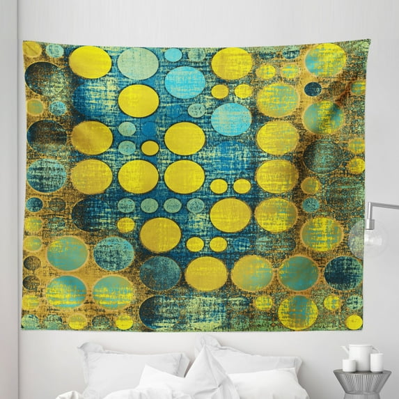 Retro Tapestry, Polka Dots Pattern in 60's Style Vintage Groovy Seem Circles and Points Print, Fabric Wall Hanging Decor for Bedroom Living Room Dorm, 5 Sizes, Green Blue, by Ambesonne