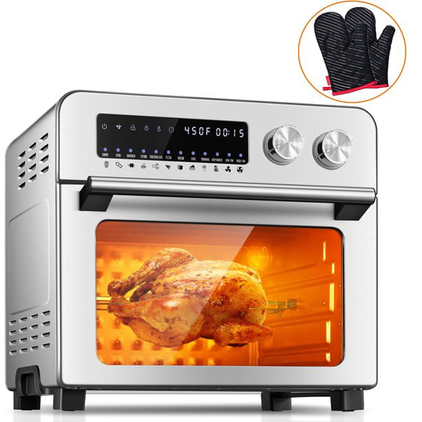 Stainless Steel 5 Accessories Included,1700W 13 Cooking Functions Toaster Oven Air Fryer Combo Convection Oven Multi-function 23L Large Countertop Oven with Timer 