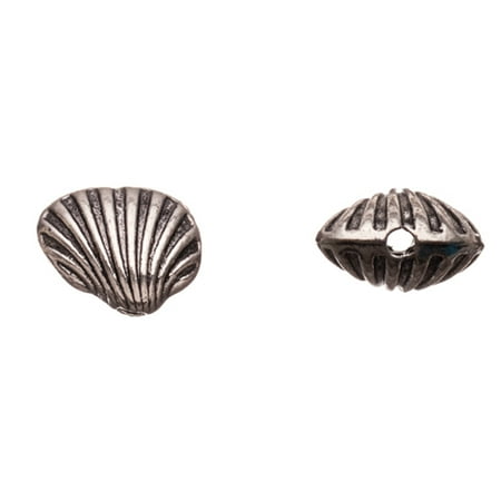 Silverplate Shell - Pewter Beads, Silver-Plated, Double-Sided Sea Shell, 10x8mm Sold per pkg of 10pcs per pack