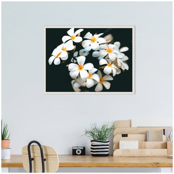 Kate and Laurel Tropical Flowers Framed Canvas Wall Art by Alicia Abla 24 x 18 Sylvie Beaded White, Modern, Flowers, Tropical Art for Wall Decor, Living Room, Bedroom