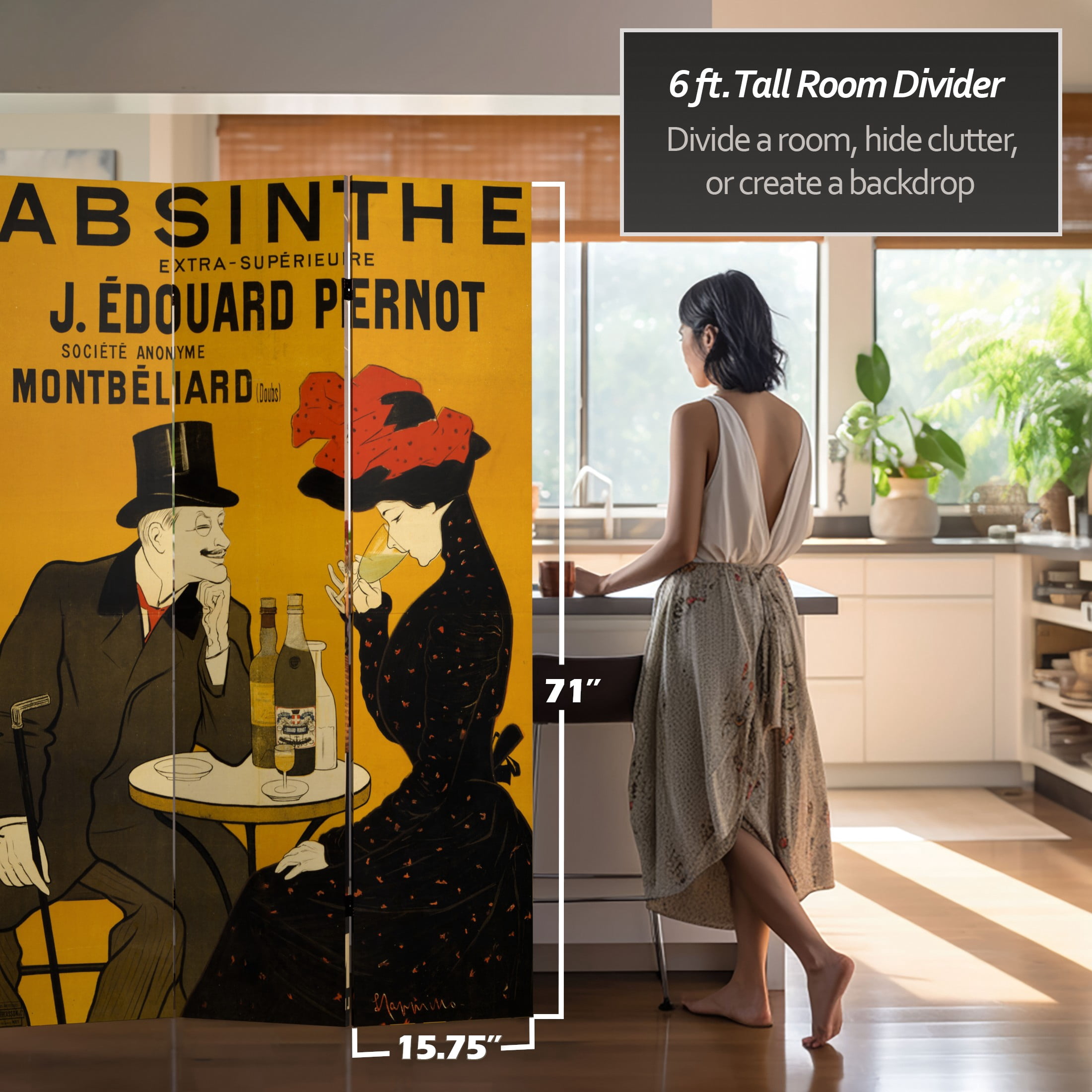Oriental Furniture 6 ft. Tall Absinthe Canvas Room Divider - 3 Panel